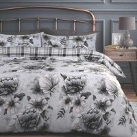 Velosso Cassia Floral Reversible Printed Cotton Blend Duvet Cover and Pillowcase Set Grey King
