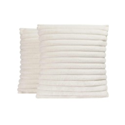 OHS 2 x Faux Fur Matte Velvet Fleece Thick Ribbed Cushion Covers, 45x45cm - White
