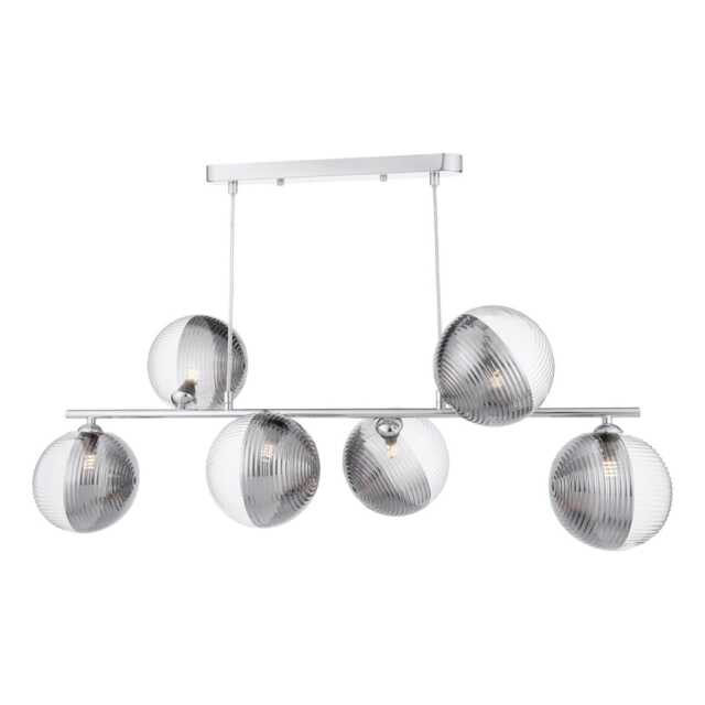 Claudia 6 Light Silver Pendant Bar with Glass Shades