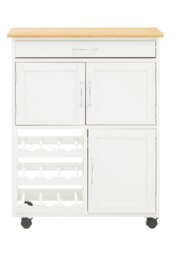 Interiors by Premier Durable White and Bamboo Top Kitchen Trolley, Multi Purpose Kitchen Storage, Double Door Serving Trolley