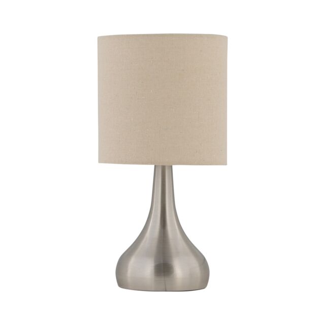 Romana - Brushed Chrome Touch Table Lamp with Natural Linen Shade Chrome Satin nickel plate and natural linen 1
