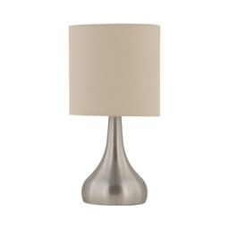 Romana - Brushed Chrome Touch Table Lamp with Natural Linen Shade Chrome Satin nickel plate and natural linen 1
