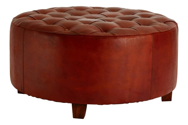Elegant Design Round Buttoned Stool, Leather Upholstered Modern Bar Stool, Button Tufted Luxury Bar Stool Red