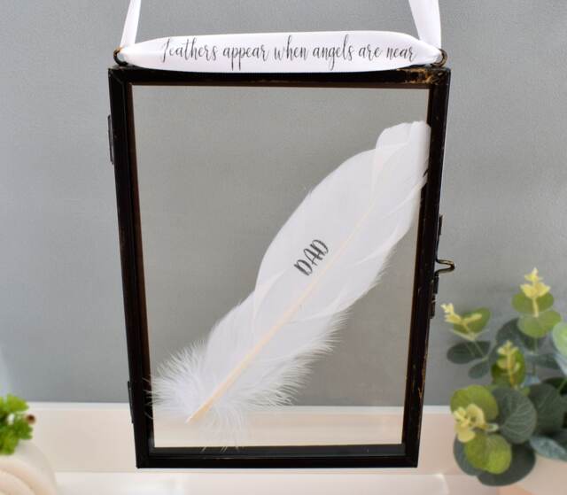 In Memory of Dad Real feather Floating Picture Frame. Memorial Gift
