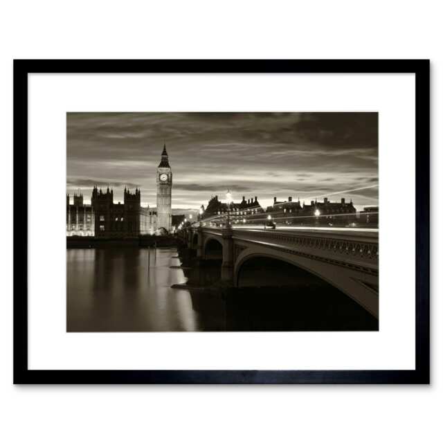 "Big Ben London Black White England Cityscape Photograph 9x7"" Black Framed Wall Art Print"