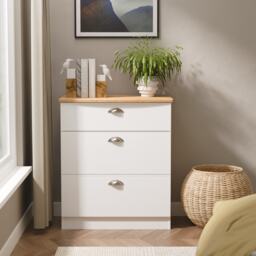 Albert 3 Drawer Deep Chest of Drawers in White Ash & Riviera Oak (Ready Assembled) White White Ash & Riviera Oak