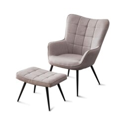 Vera Fabric Occasional Living Room Modern Accent Chair with Footstool (Light Grey)
