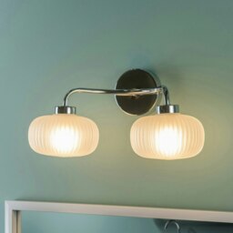 ValueLights Amaia Polished Chrome IP44 2 Way Frosted Ribbed Glass Wall Light with LED Bulbs Silver