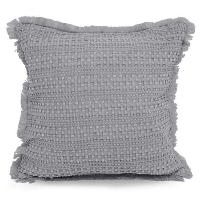 Soft Waffle Fringe Edge Cushion - 45cm x 45cm Grey Silver