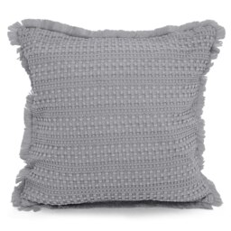 Soft Waffle Fringe Edge Cushion - 45cm x 45cm Grey Silver