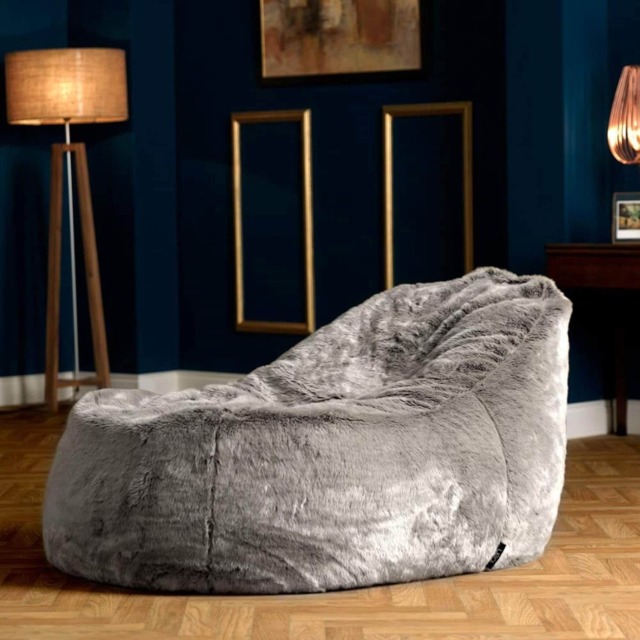Kenai Faux Fur Bean Bag Lounger Arctic Wolf Grey Giant Bean Bag Chair Grey Arctic Wolf Grey XL 1