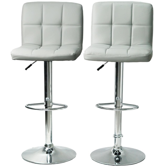 Gr8 Home 2x Light Grey Faux Leather Swivel Chairs Breakfast Bar Stool Chrome Gas Lift Set