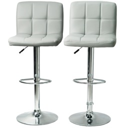 Gr8 Home 2x Light Grey Faux Leather Swivel Chairs Breakfast Bar Stool Chrome Gas Lift Set