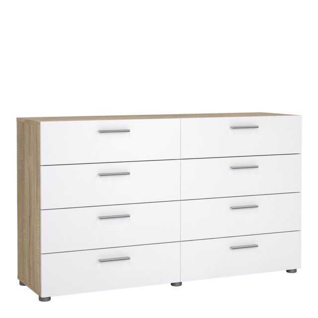 Pepe Wide Chest of 8 Drawers (4+4) in Oak structure/White High Gloss