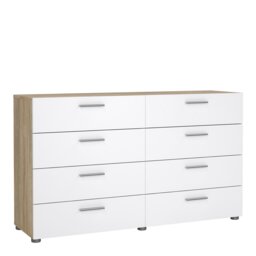 Pepe Wide Chest of 8 Drawers (4+4) in Oak structure/White High Gloss