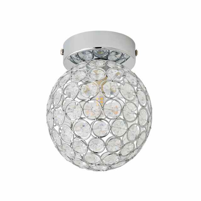 ValueLights Ella Chrome Sphere Globe Jewel Flush Ceiling Light Chrome