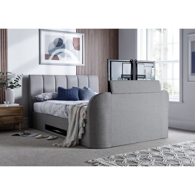 Fabric Super King Size Ottoman Bed in Grey