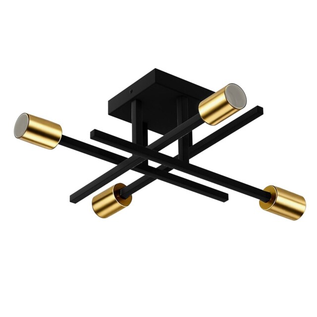 Emitto Semi Flush Mount Ceiling Light Fixture Matte Black & Gold 4 Light E27 Black Gold