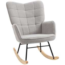 HOMCOM Wingback Rocking Chair for Nursing, Upholstered Berber Fleece Nursery Glider Rocker, Modern Armchair for Living Room, Light Grey