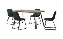 Quebec Wave Edge Dining Set with Lukas Chairs - Medium Oak Effect - Black - Emerald Green Velvet Green Emerald Green 5