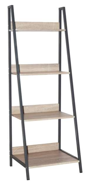 Ladder Bookcase with Oak Effect Shelves and Grey Metal Frames - Home Office Storage Unit Grey Brown 1