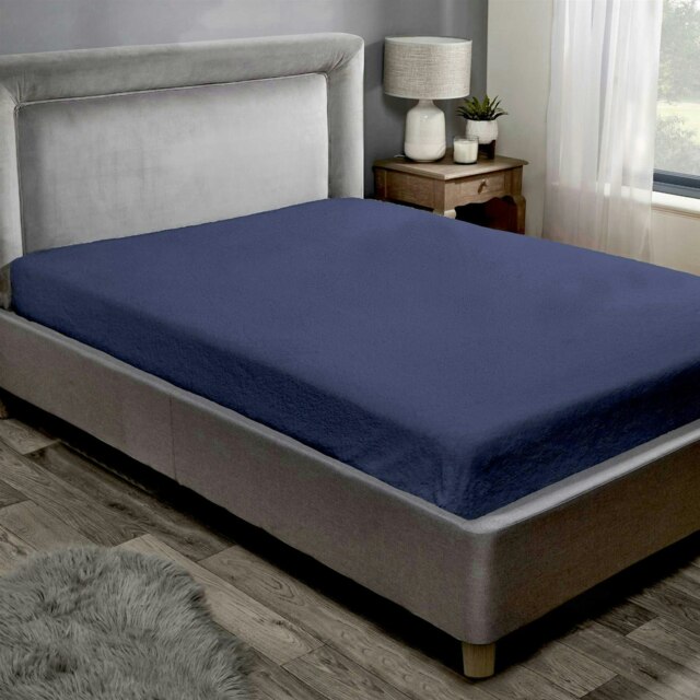 Teddy Fleece Fitted Sheet Sherpa Bed Sheets - Navy - King Blue King