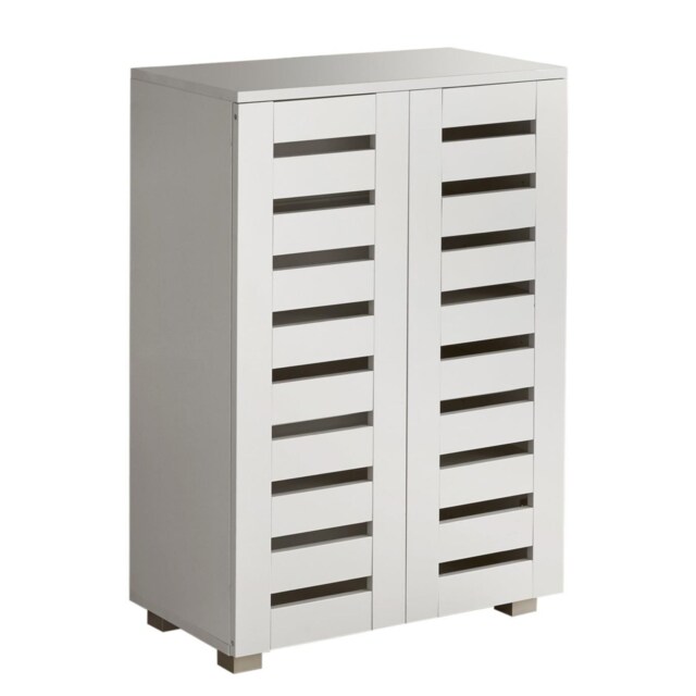 Oslo 2 Door Wooden Shoe Storage Cabinet Rack Stand Cupboard Slatted Doors White