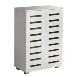 Oslo 2 Door Wooden Shoe Storage Cabinet Rack Stand Cupboard Slatted Doors White
