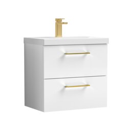 Balterley Wall Hung Bathroom 2 Drawer Vanity Unit and 1 Tap Hole Ceramic Basin, with Handles White Gloss White