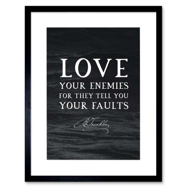 "Slate Quote Benjamin Franklin Love Your Enemies 9x7"" Black Framed Wall Art Print"