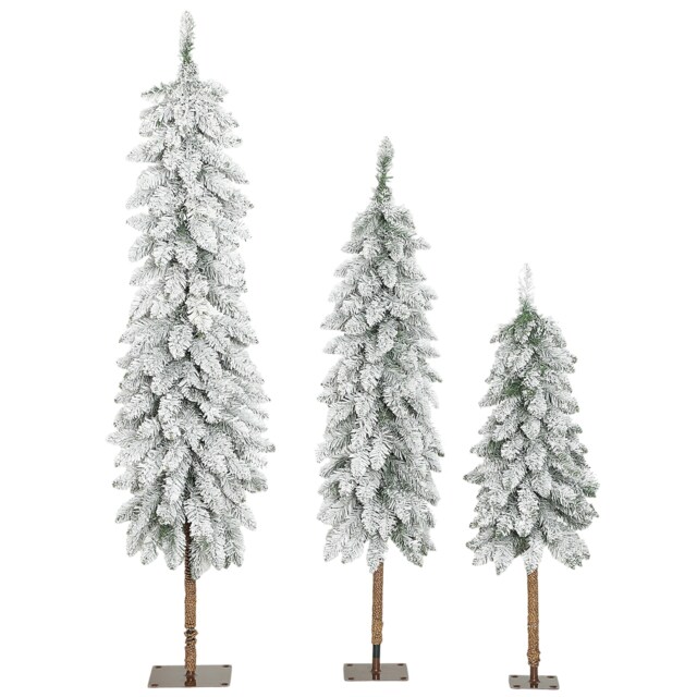 HOMCOM Set of 3 Pencil Flocked Christmas Tree, 3ft 4ft 5ft Slim Downswept Xmas Tree with Metal Stand, Fire-Resistant for Home Office Decor