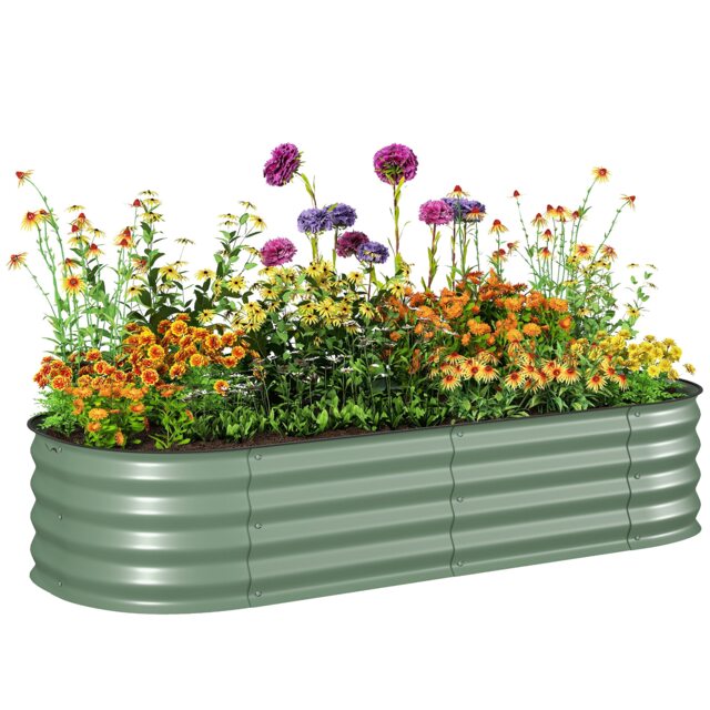 Outsunny Galvanised Raised Garden Bed Planter Box with Safety Edging, Green Green Green