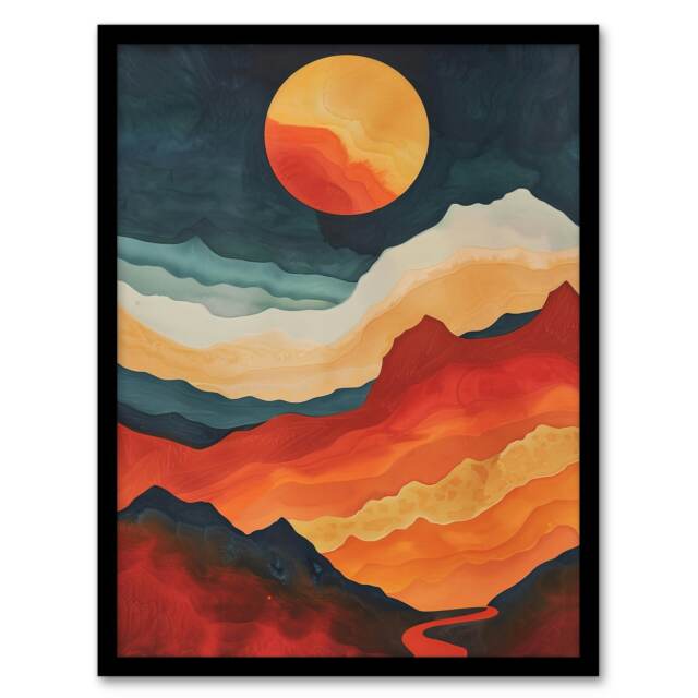 Sunset Over Mountain Canyon Landscape Home Decor Black Framed Wall Art Print A4