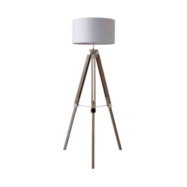 ValueLights Clipper Light Wood Floor Lamp Grey Shade and Bulb