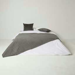 Homescapes Diamond Quilted Grey Velvet Bed Throw - 150 x 200 cm