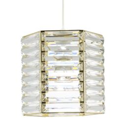 Modern Hexagonal Polished Gold Pendant Shade with Clear Acrylic Rods