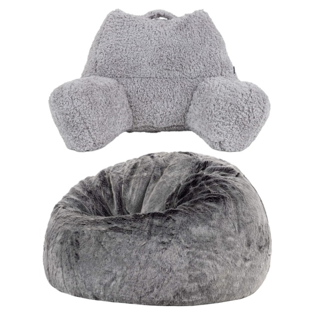 Icon Cuddle Cushion Grey and Kingston Artic Wolf Faux Fur Classic Bean Bag