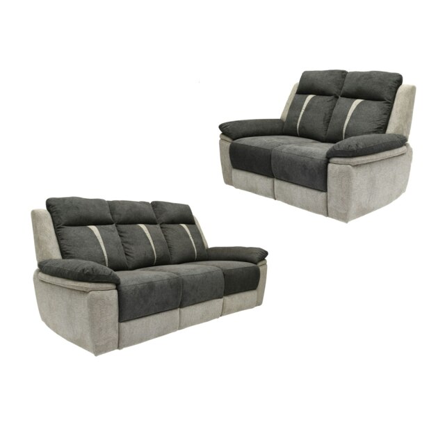 Fabric Manual Recliner Sofa Set With 2-Seater And 3-Seater Sofa Two Tone Light And Dark Grey