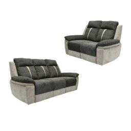 Fabric Manual Recliner Sofa Set With 2-Seater And 3-Seater Sofa Two Tone Light And Dark Grey