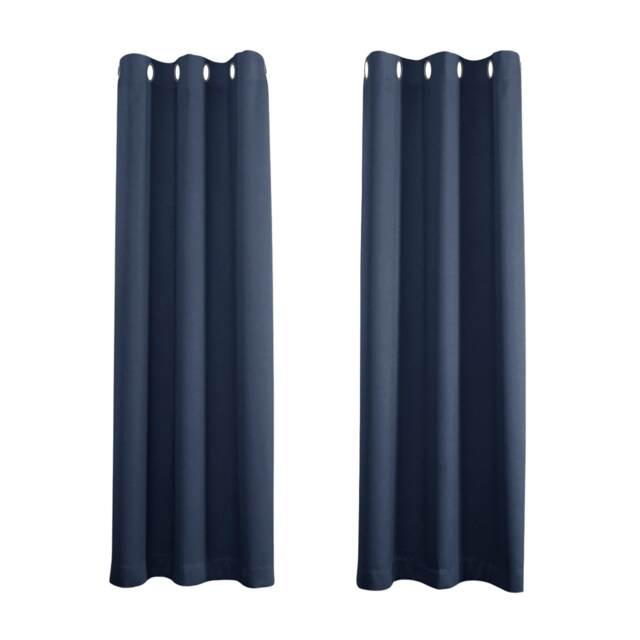 Cobalt Dusty Blue Blackout Thermal Eyelet Curtains - 46 x 63 Inch Drop - 2 Panel Blue One Size