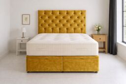 End Opening Ottoman Divan Bed Set Gold Crush Velvet 5ft King size
