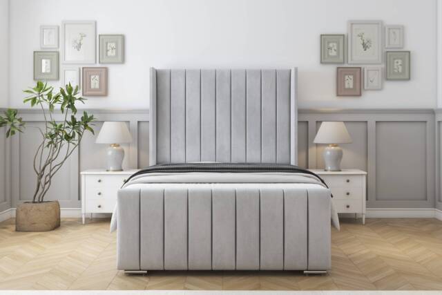 "Sloomy Melbourne Silver Naples Bed Frame With 50"" Upholstered Wingback Headboard 3' Single"