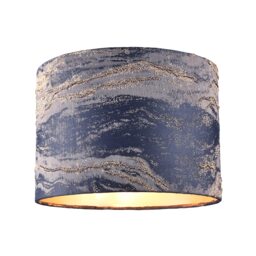 Navy Blue Jacquard Cotton Lamp Shade with Gold Leaf Foil Wavy Decor Blue Midnight Blue 1