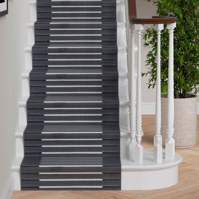 kukoon 3ft - 39ft Grey Striped Stair Carpet Long Hallway Runner Rug 60cm x 1006cm