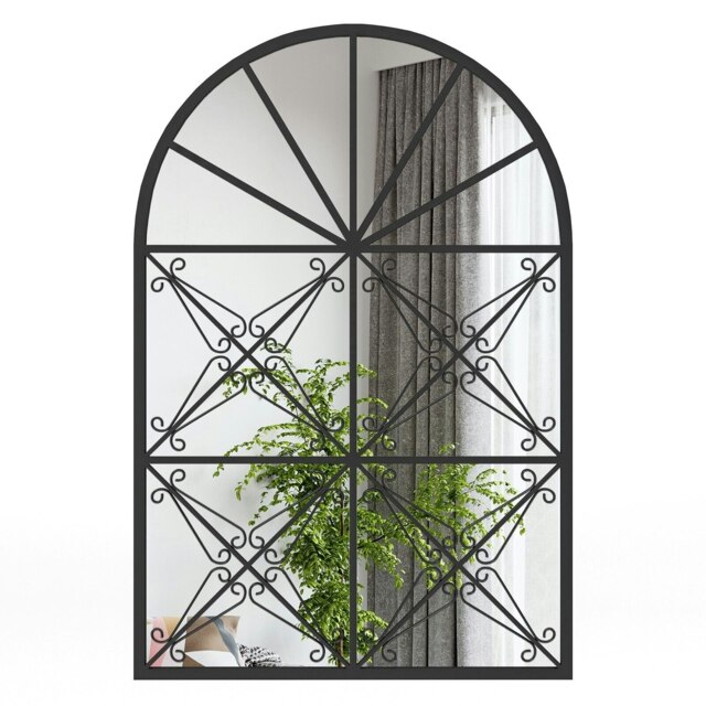 COSTWAY Arched Window Mirror Wall Mounted Decorative Mirror Black