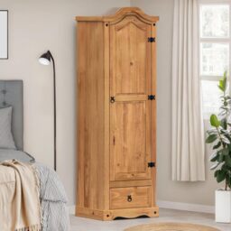 Mercers Furniture Corona 1 Door 1 Drawer Wardrobe Arch Top Single Robe Solid Wood Pine Wooden Bedroom with Mexican Styling