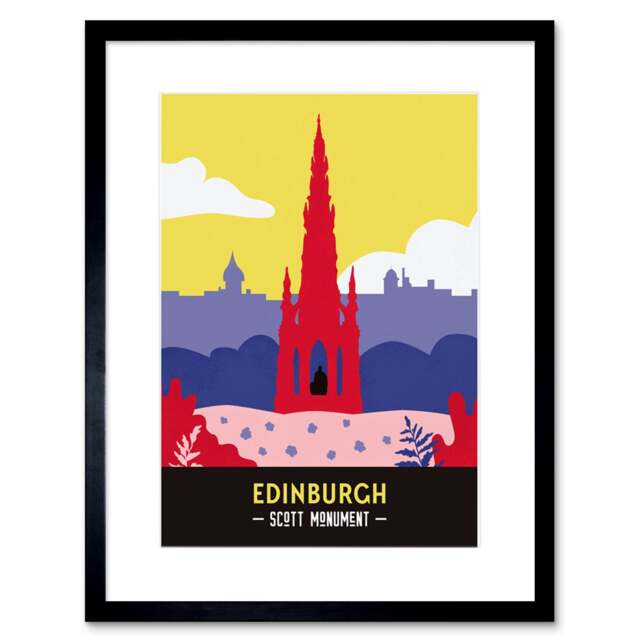 "Scotland Travel Edinburgh Scott Monument 9x7"" Black Framed Wall Art Print"