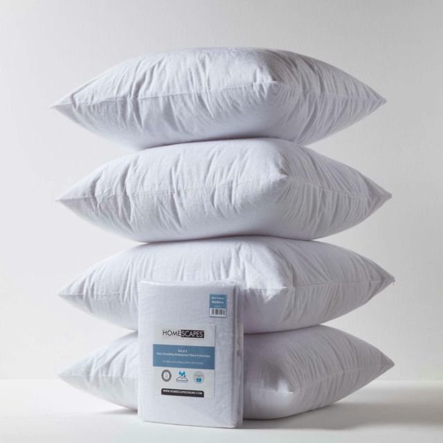 Homescapes Terry Towelling Waterproof Pillow Protectors - 80 x 80 cm - Pack of 4 White