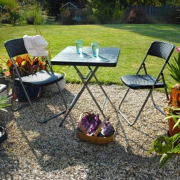 Garden Gear Rattan Effect Folding Bistro Set Plastic Wood Effect Table