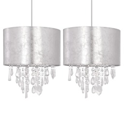 Set of 2 Silver Marble Affect Jewelled Light Shades Silver Clear Medium 2